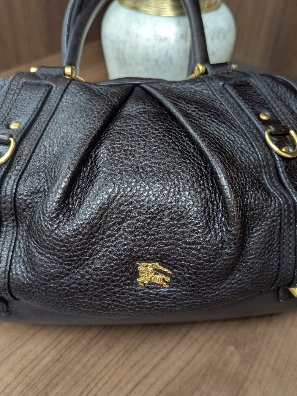 Authentic Burberry Classic Dark Brown Leather Satchel